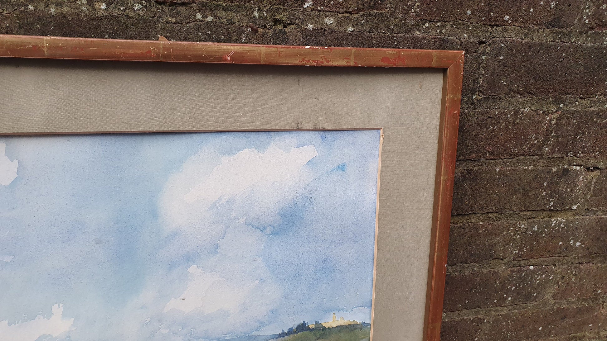 Large Original 'Tuscany' Vintage 1970s Italian Country Landscape Watercolour Italy Original Artwork Painting Gilt Frame