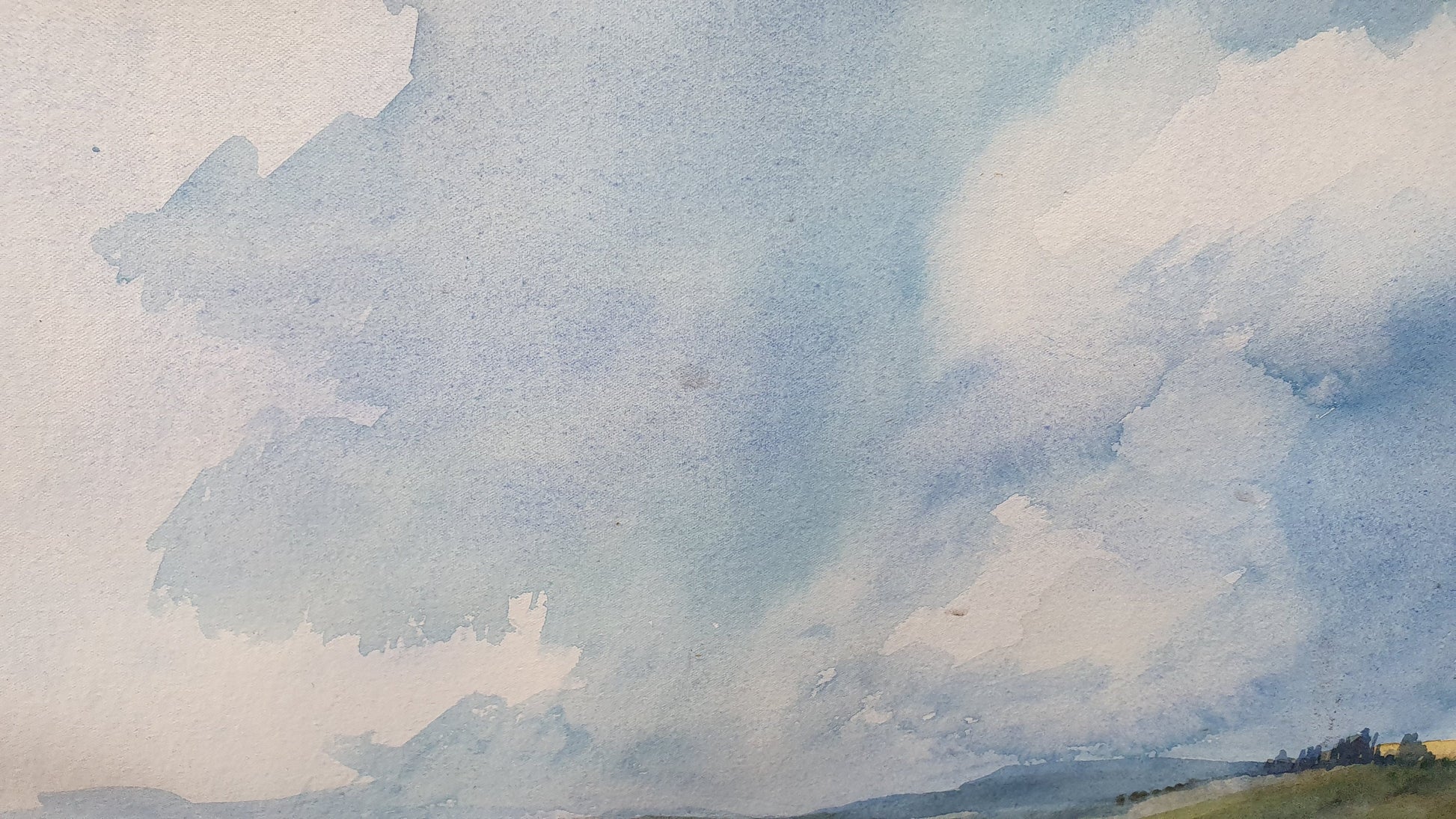 Large Original 'Tuscany' Vintage 1970s Italian Country Landscape Watercolour Italy Original Artwork Painting Gilt Frame