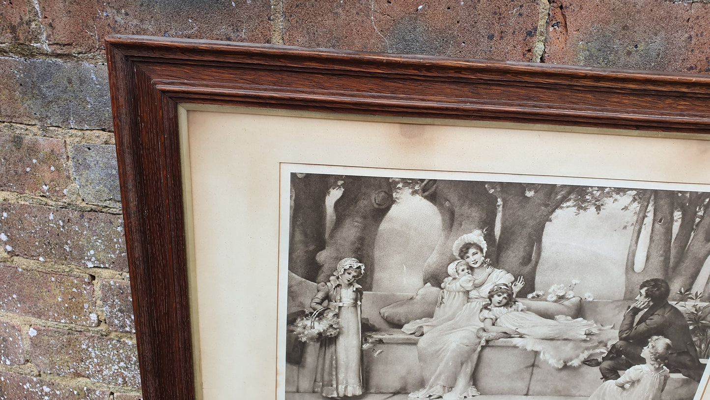 Large 'And Lived Happily Ever After' Antique Maude Goodman Victorian Black & White Pre-Raphaelite Art Print Framed 77 x 51 cm