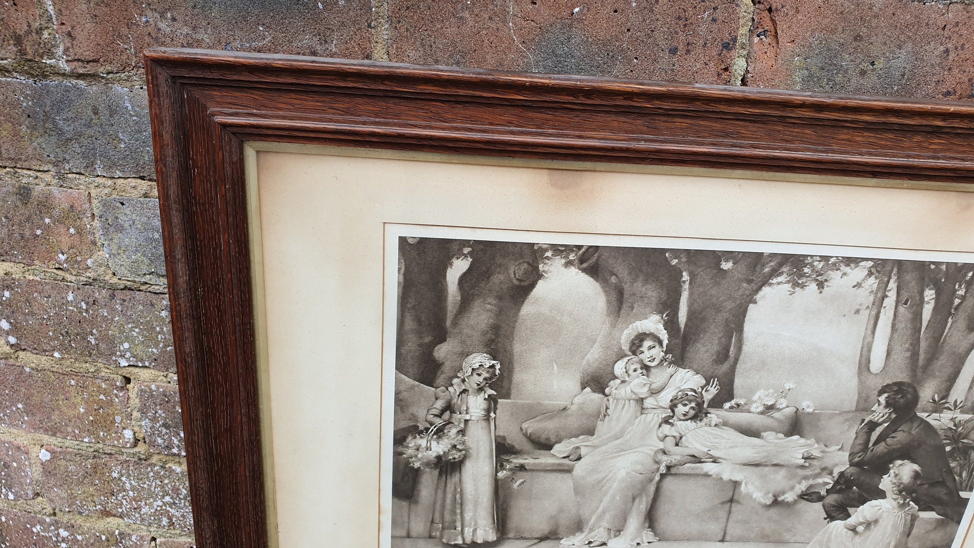 Large 'And Lived Happily Ever After' Antique Maude Goodman Victorian Black & White Pre-Raphaelite Art Print Framed 77 x 51 cm