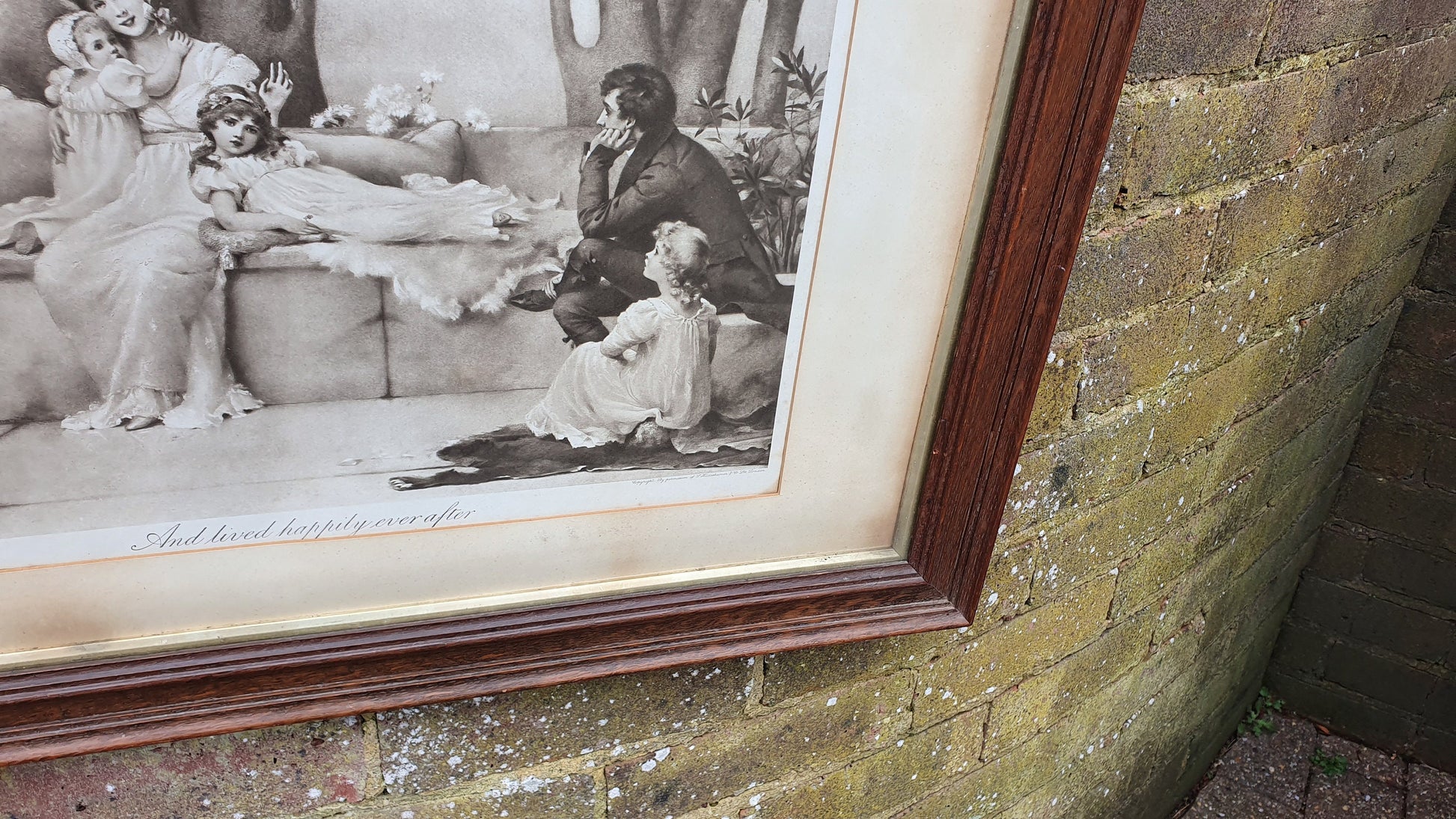 Large 'And Lived Happily Ever After' Antique Maude Goodman Victorian Black & White Pre-Raphaelite Art Print Framed 77 x 51 cm