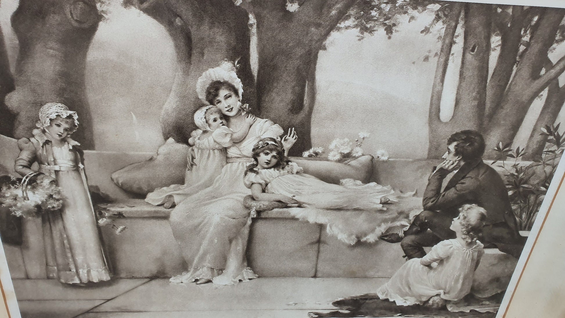 Large 'And Lived Happily Ever After' Antique Maude Goodman Victorian Black & White Pre-Raphaelite Art Print Framed 77 x 51 cm