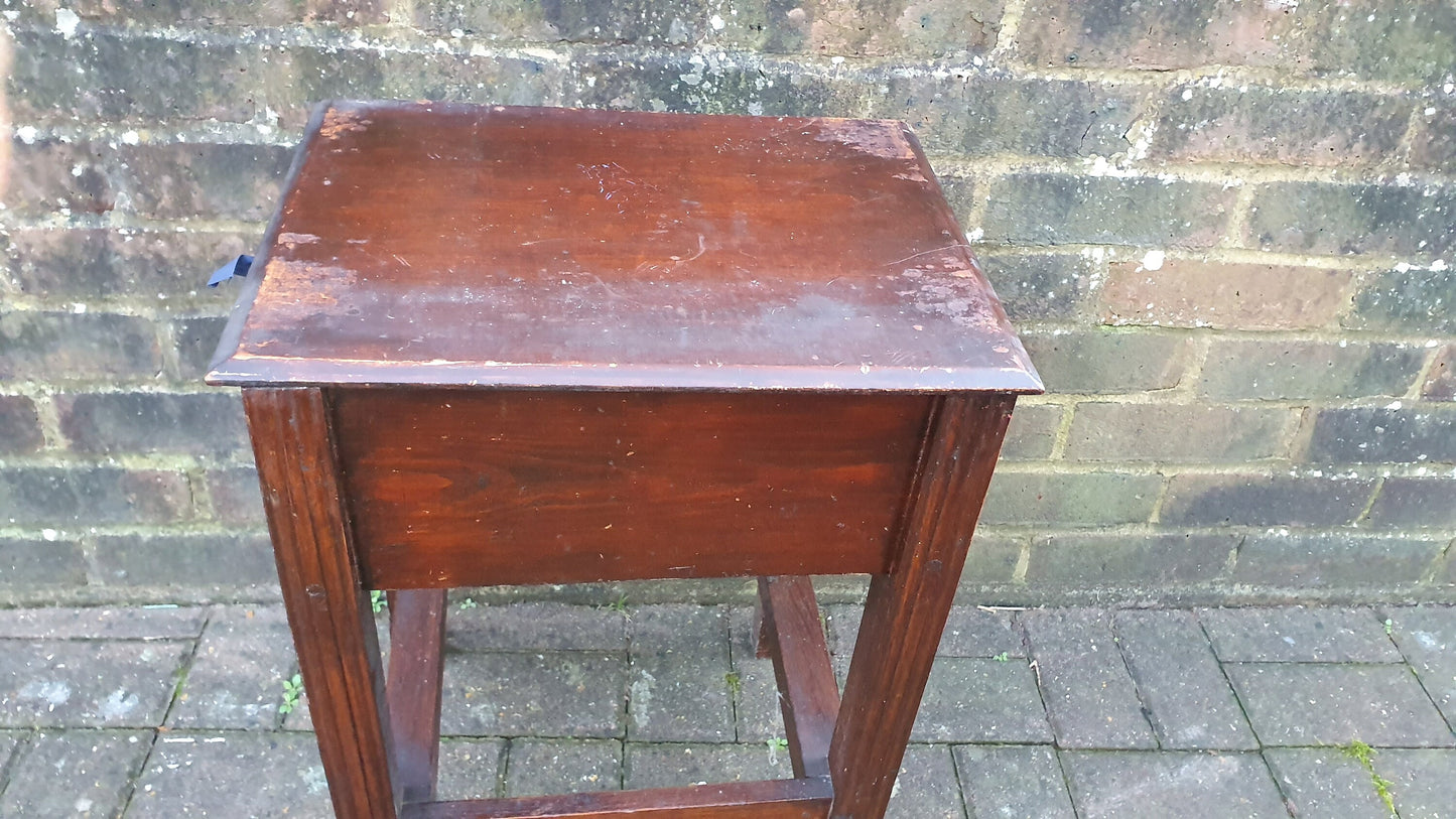 Vintage Oak and Pine Work Box With Compartment Plant Stand.
