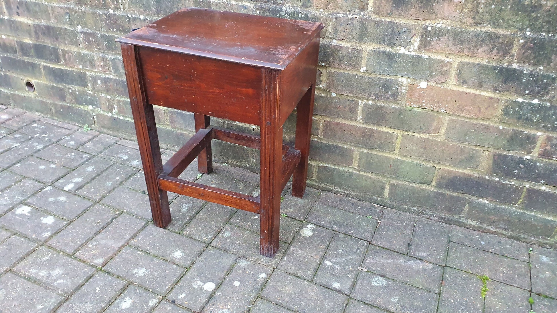 Vintage Oak and Pine Work Box With Compartment Plant Stand.