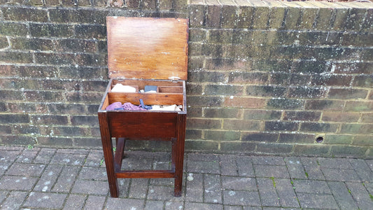 Vintage Oak and Pine Work Box With Compartment Plant Stand.