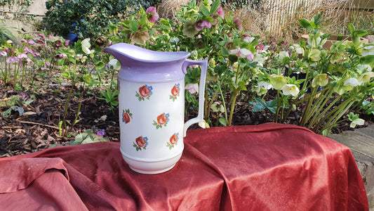 Superb Huge Floral and White Vintage White Ewer Jug From Basin Set Victorian Pink Roses Ceramic Jug 1920’s.