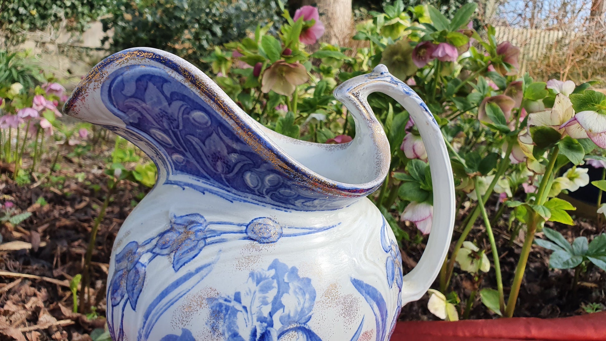 Superb Huge Blue and White Vintage White Ewer Jug From Basin Set Victorian ‘Swinnertons’ Flower Floral Ceramic Jug
