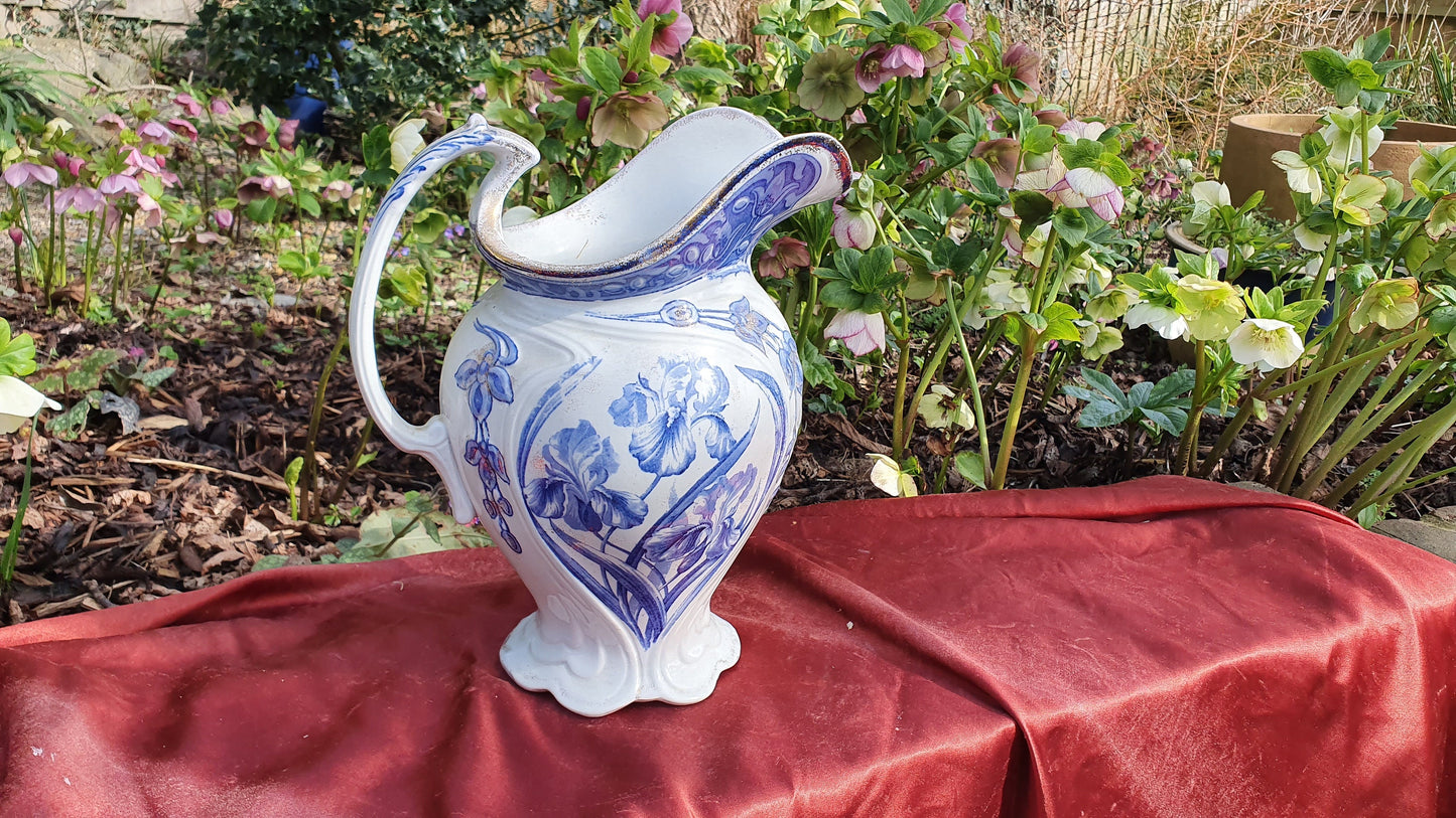 Superb Huge Blue and White Vintage White Ewer Jug From Basin Set Victorian ‘Swinnertons’ Flower Floral Ceramic Jug