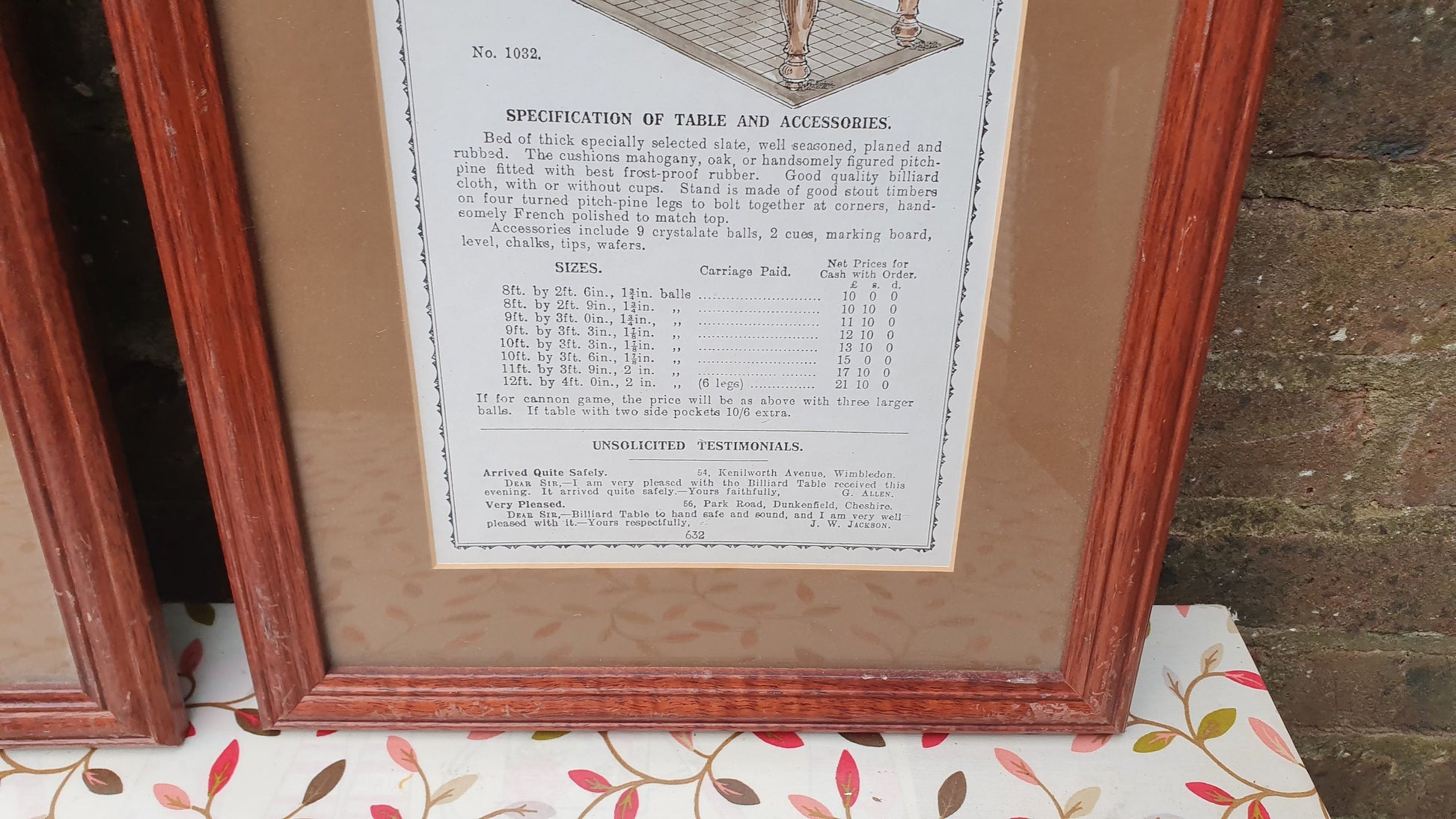 Pair of Hand-Coloured Bagatelle & Skittle Advertisement Prints Old Fashioned Advertising Matching Frames Mounts