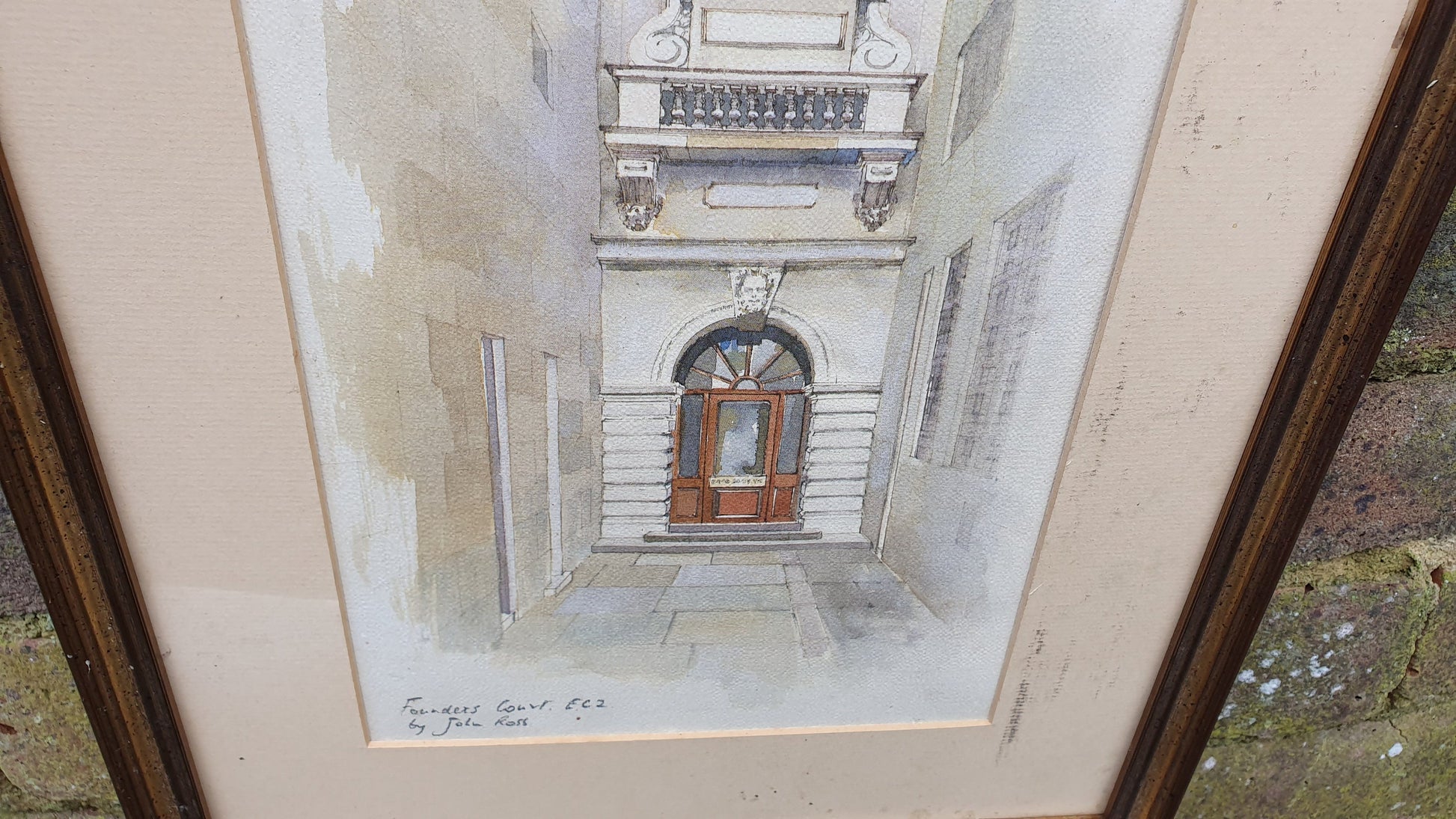 Rare Collectible 'Founders Court EC2' John Ross Vintage Watercolour London Georgian Architecture Original British Art Gilt Frame