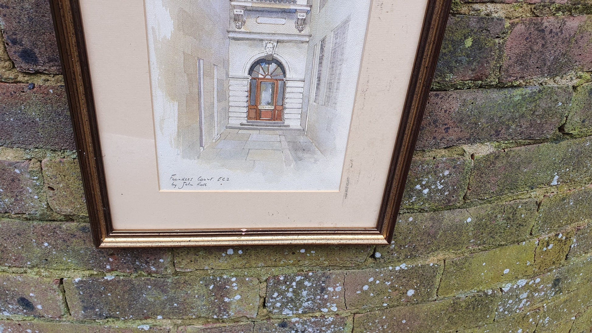Rare Collectible 'Founders Court EC2' John Ross Vintage Watercolour London Georgian Architecture Original British Art Gilt Frame