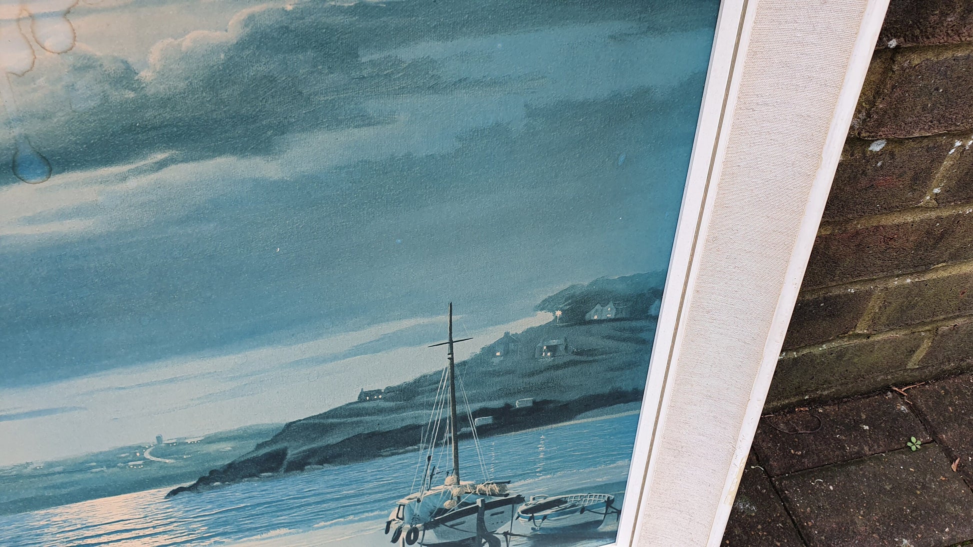 Huge Harbour in Moonlight Keith English Colour Art Print British Painting Cornwall Vintage Large Retro Deep Frame 87 x 62 x 6