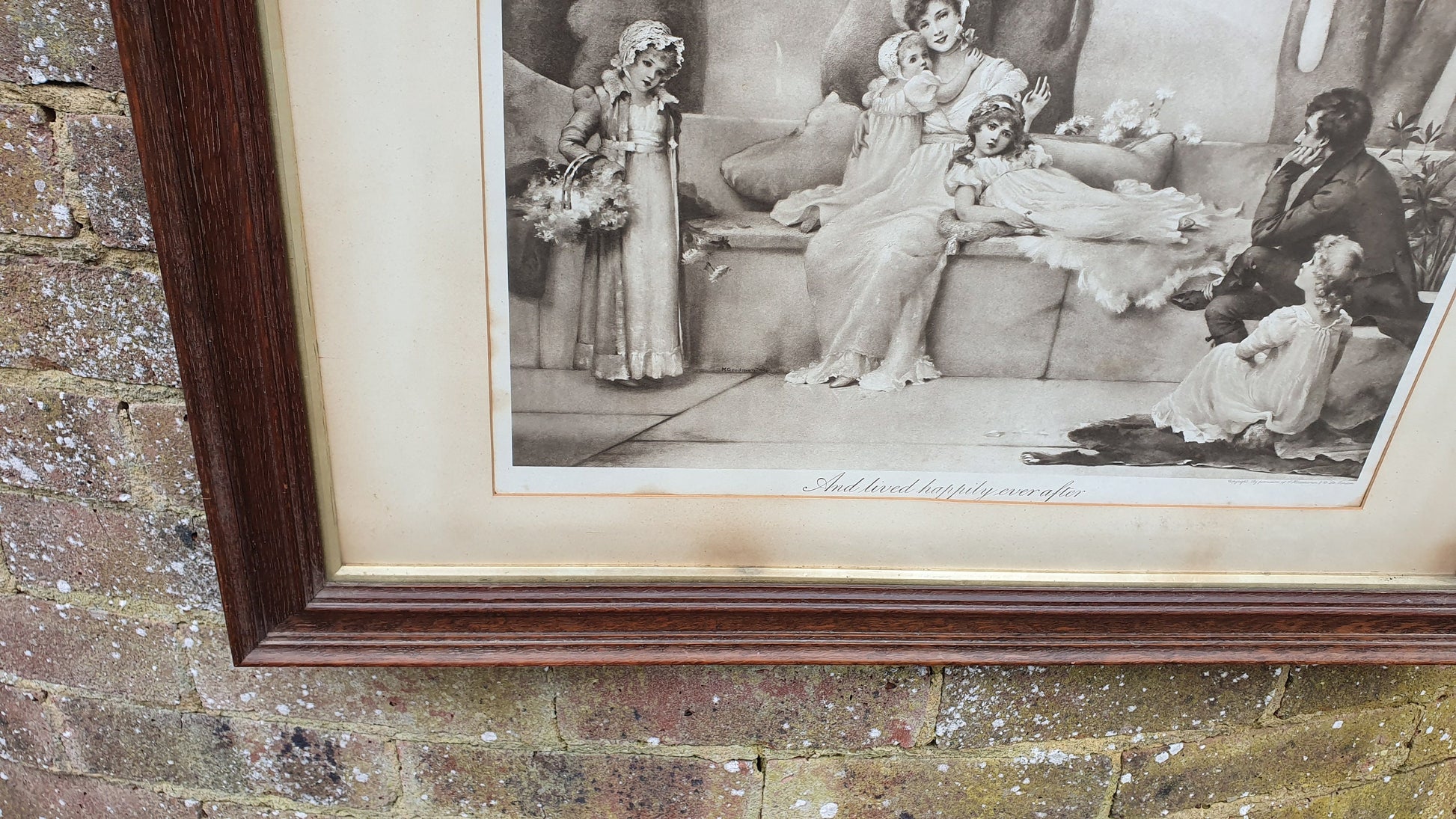 Large 'And Lived Happily Ever After' Antique Maude Goodman Victorian Black & White Pre-Raphaelite Art Print Framed 77 x 51 cm
