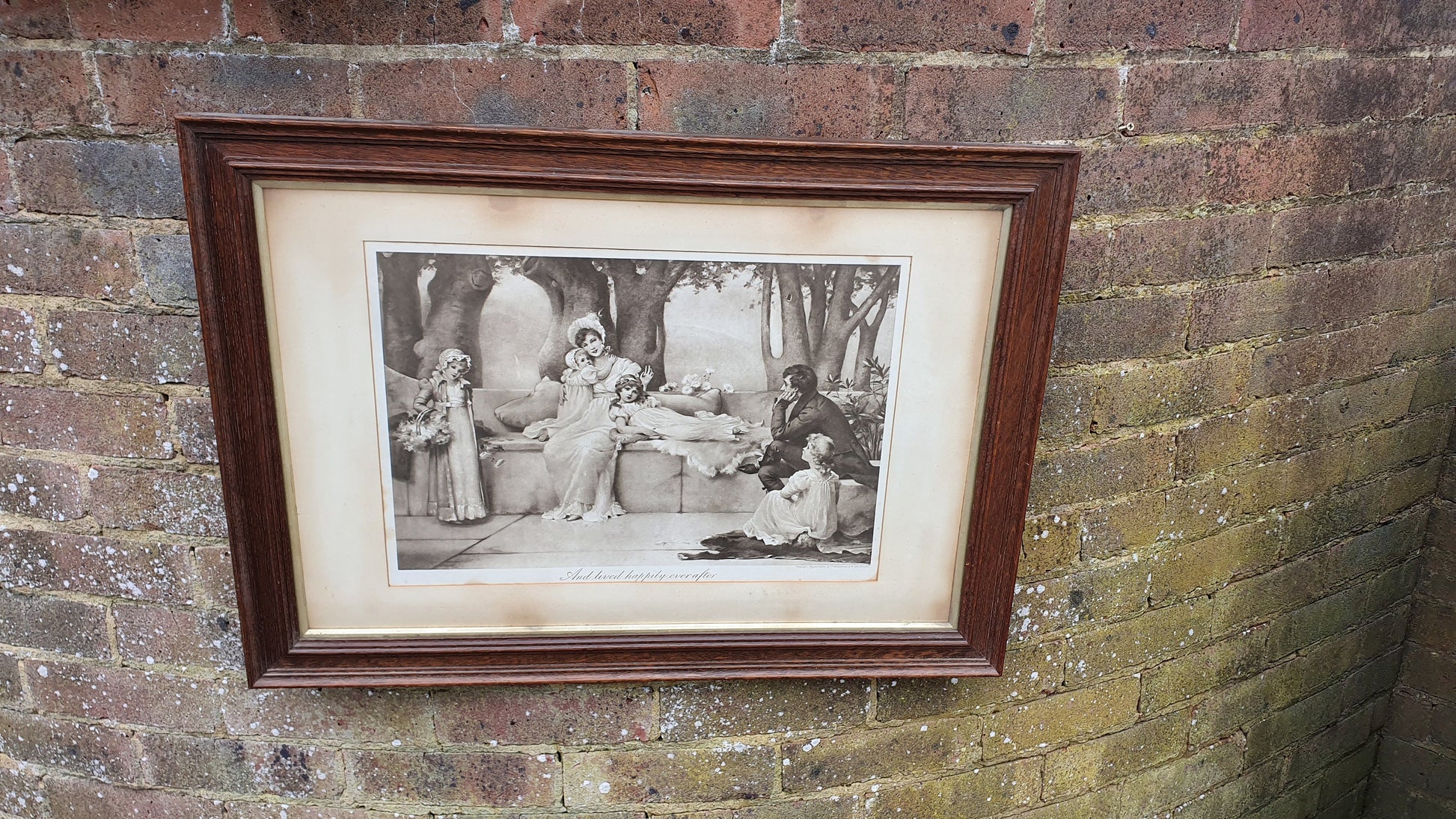 Large 'And Lived Happily Ever After' Antique Maude Goodman Victorian Black & White Pre-Raphaelite Art Print Framed 77 x 51 cm