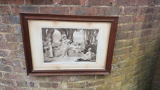 Large 'And Lived Happily Ever After' Antique Maude Goodman Victorian Black & White Pre-Raphaelite Art Print Framed 77 x 51 cm
