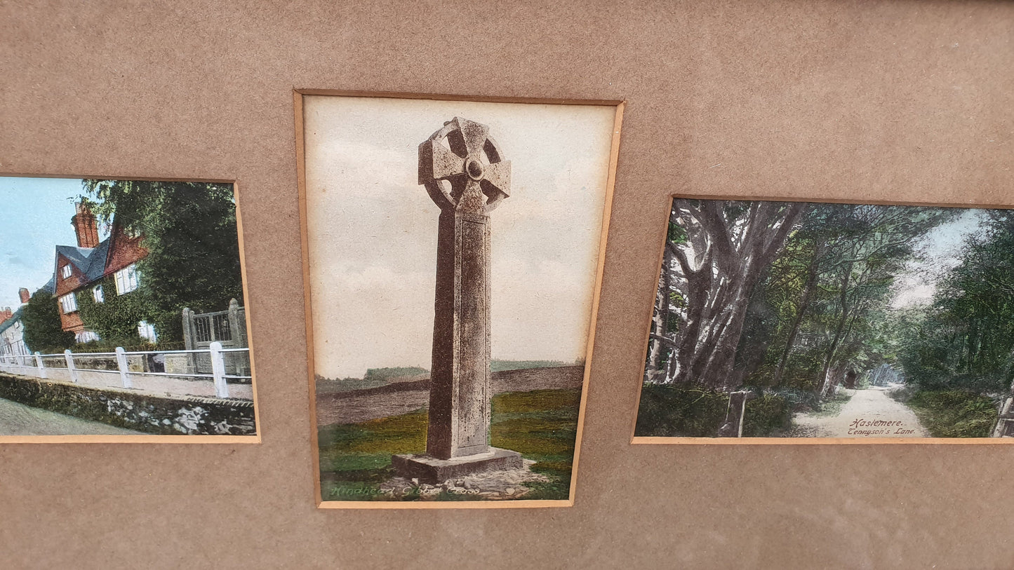 Vintage Colour Postcards Haslemere Gibbit Hill Hindhead Surrey Landscape Village Framed Triple Mount