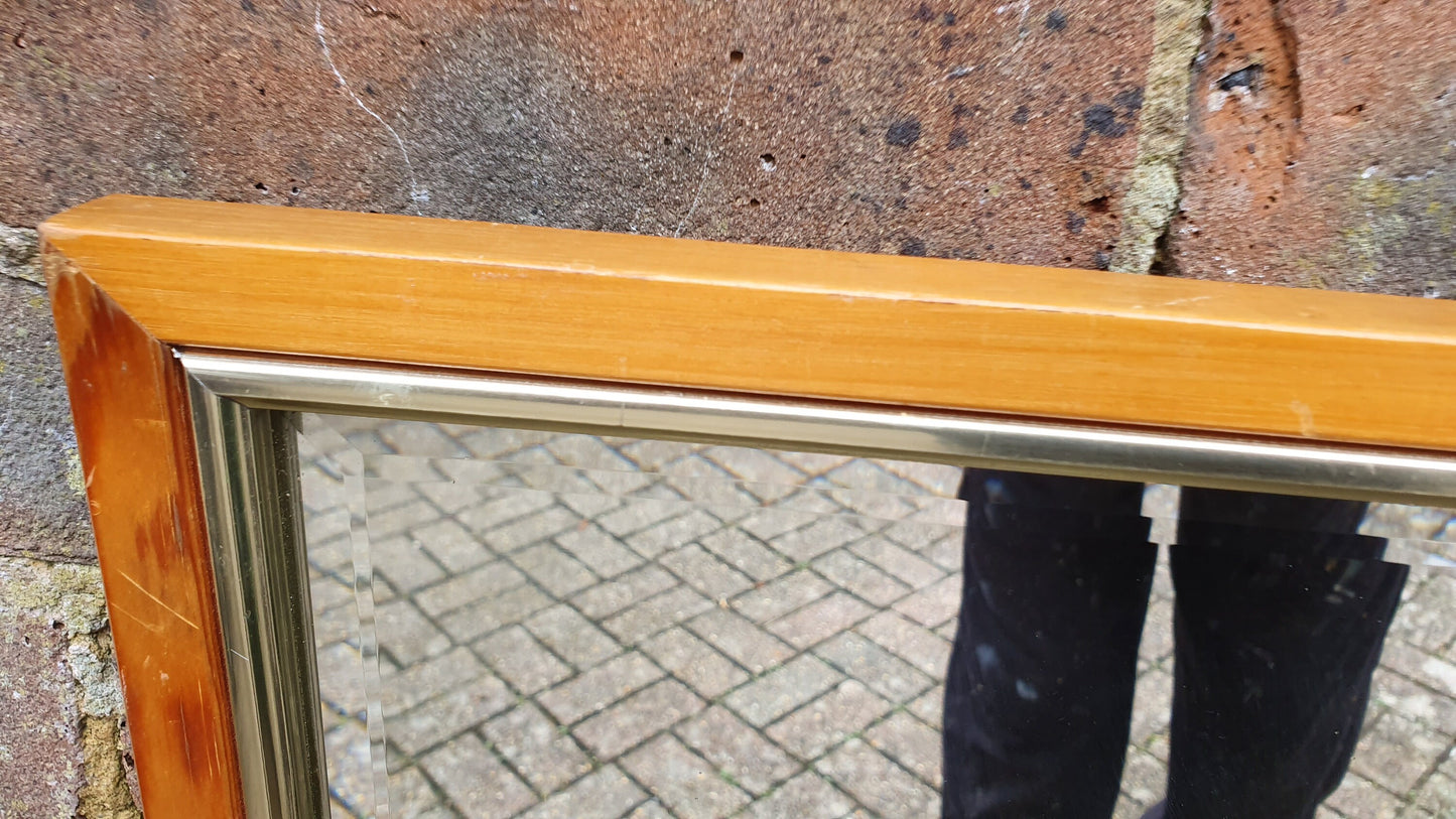 1980’s Long Wooden Wall Mirror. bevelled 65 x 34 cm