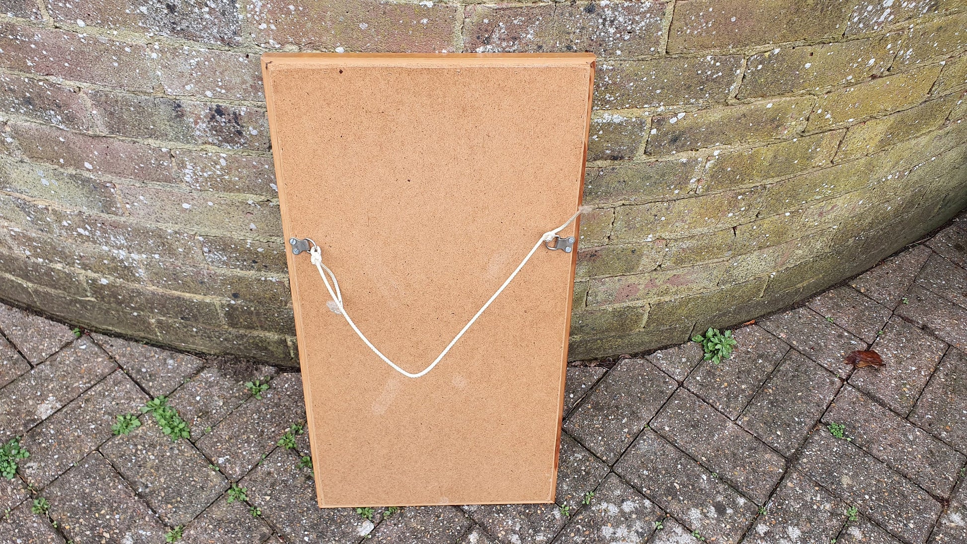 1980’s Long Wooden Wall Mirror. bevelled 65 x 34 cm