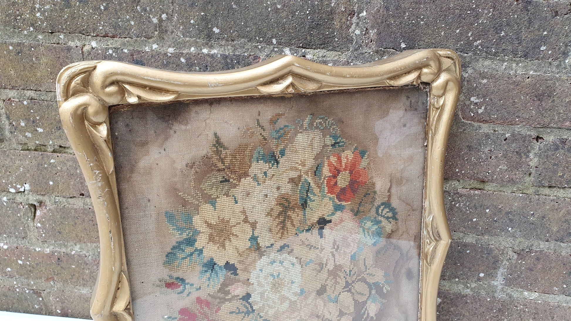 Antique Floral Tapestry Flowers Thick Deep Gilt Gold Wood Frame Upcycling Art Project