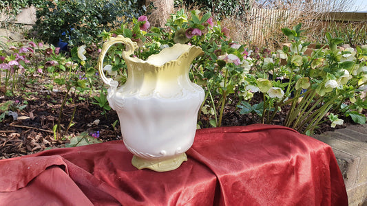 Impressive Green and White Vintage White Ewer Jug From Basin Set Victorian Ceramic Jug