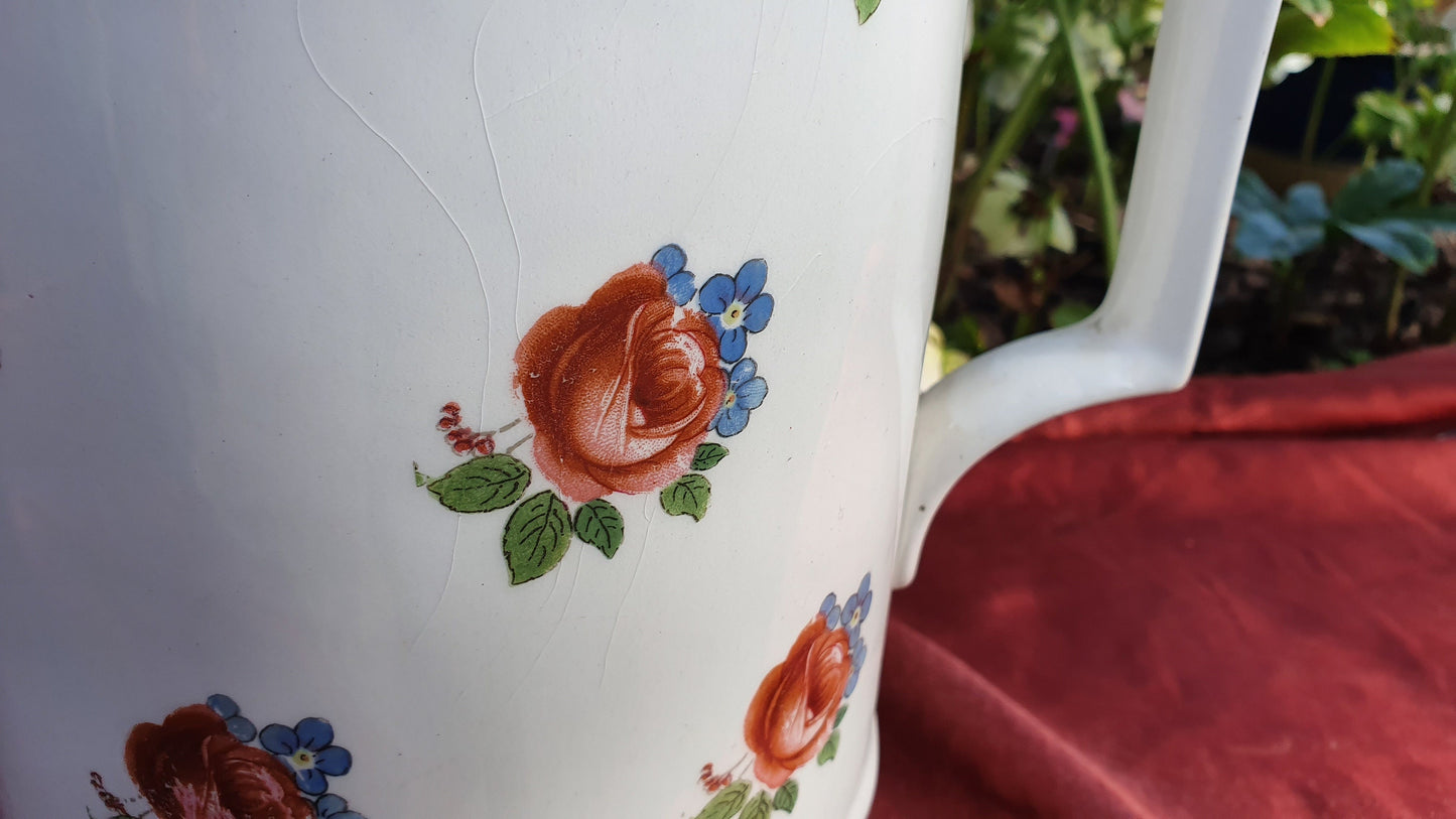 Superb Huge Floral and White Vintage White Ewer Jug From Basin Set Victorian Pink Roses Ceramic Jug 1920’s.