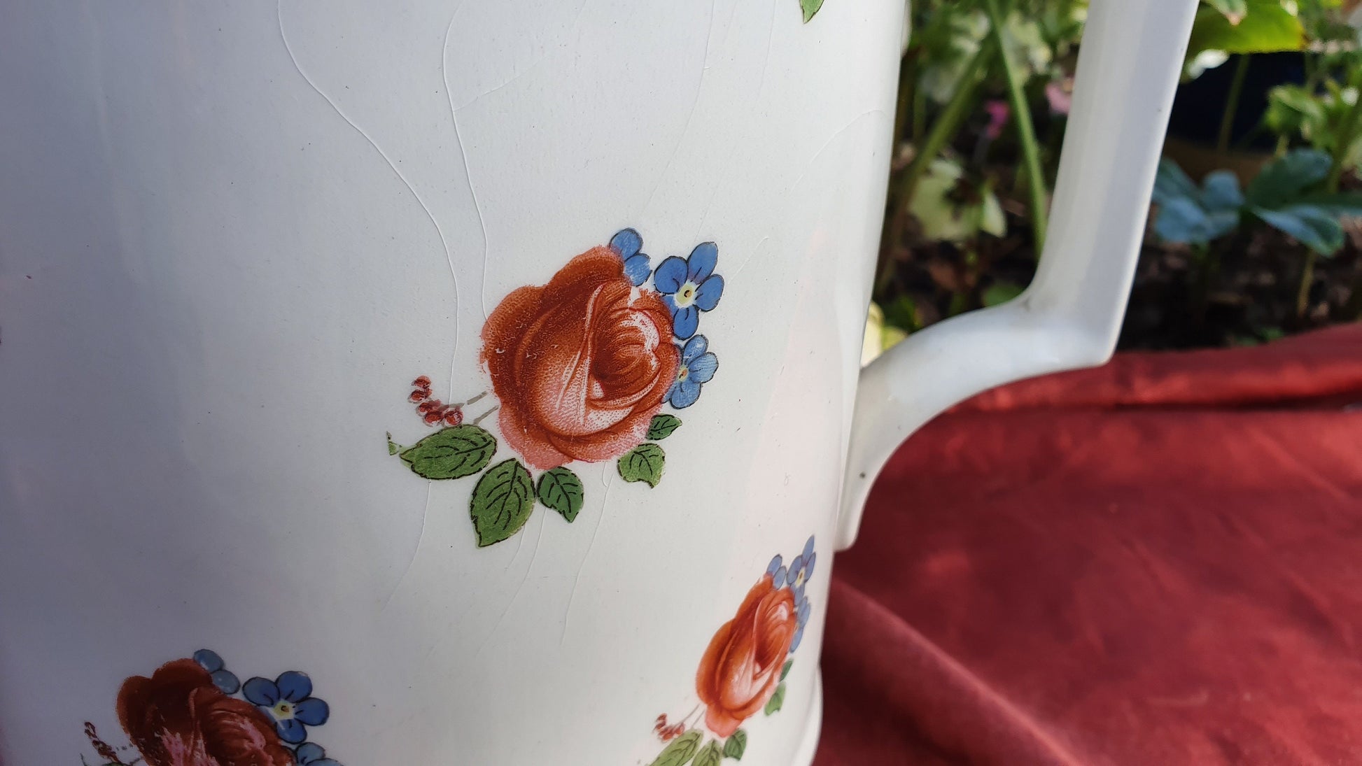 Superb Huge Floral and White Vintage White Ewer Jug From Basin Set Victorian Pink Roses Ceramic Jug 1920’s.