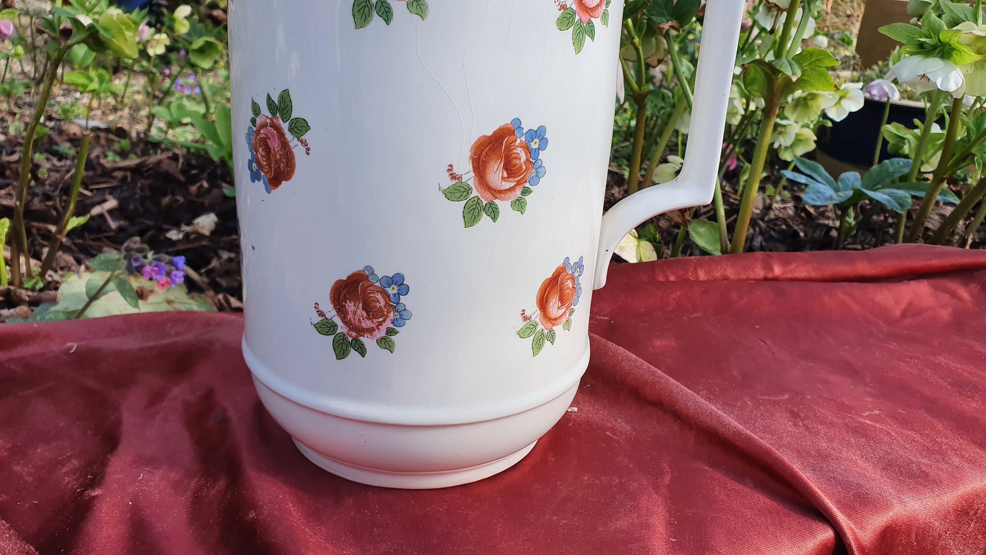 Superb Huge Floral and White Vintage White Ewer Jug From Basin Set Victorian Pink Roses Ceramic Jug 1920’s.