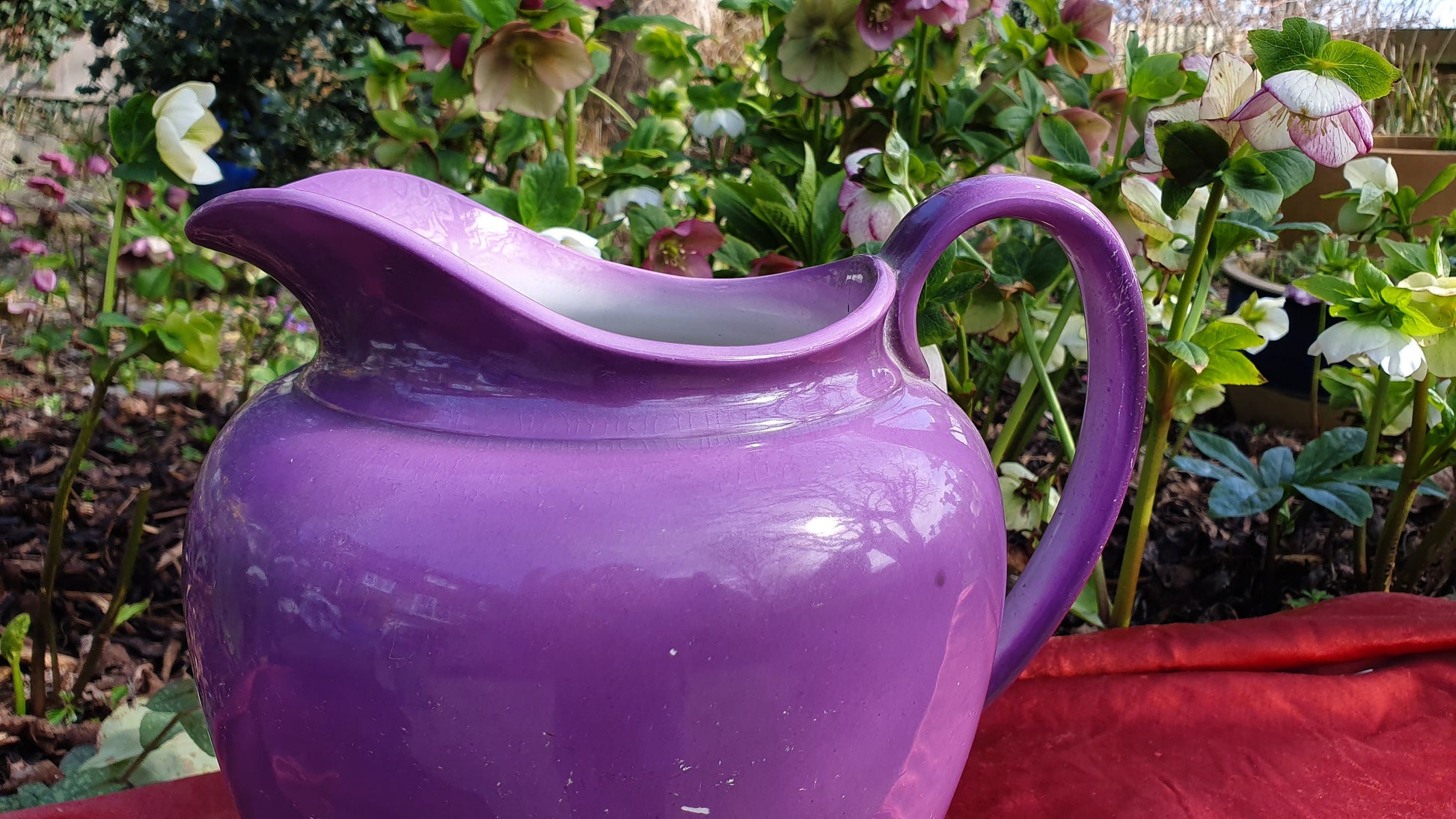 Huge Mauve Vintage Ewer Jug From Basin Set Ceramic Jug 1920’s.