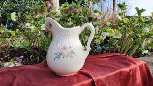 Large Flower and White Vintage White Ewer Jug Ceramic Ironstone 1960’s.