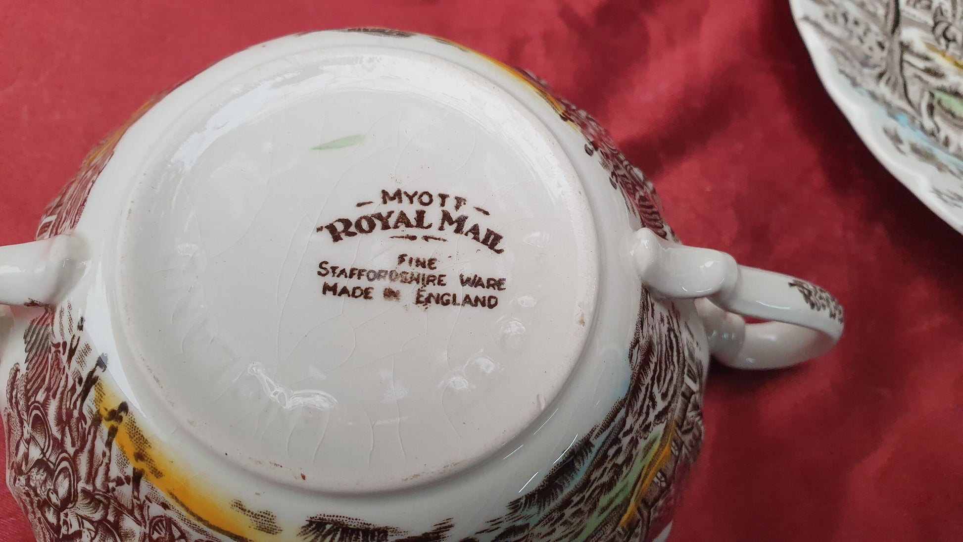 Vintage Soup Bowl Set Myott Royal Mail Staffordshire Ware Ironstone Saucers Coloured