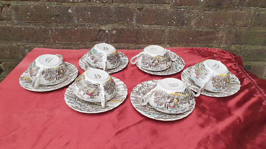 Vintage Soup Bowl Set Myott Royal Mail Staffordshire Ware Ironstone Saucers Coloured
