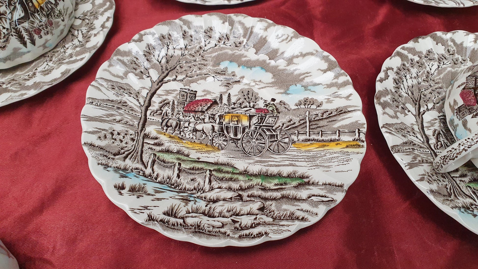 Vintage Soup Bowl Set Myott Royal Mail Staffordshire Ware Ironstone Saucers Coloured