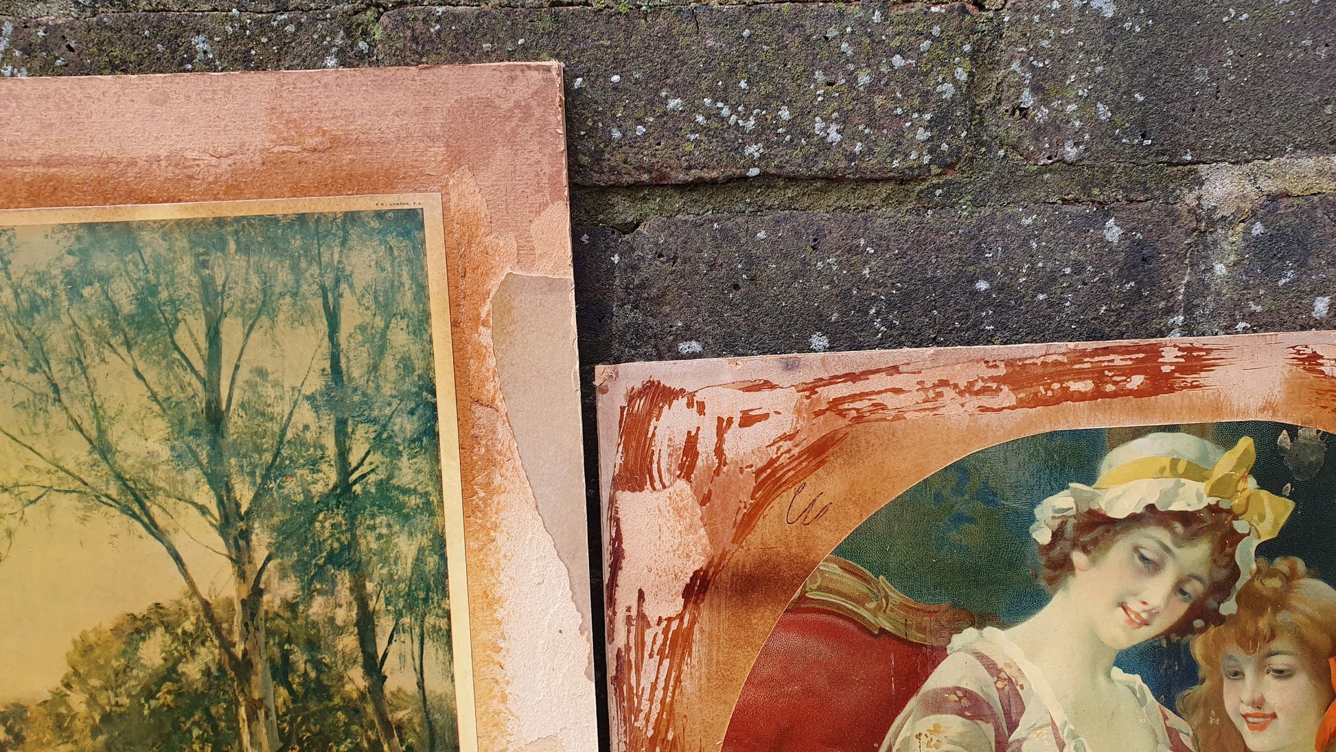 Three Large Vintage Colour Art Prints Country Landscapes Swans Female Portrait with Baby Upcycling Art Project