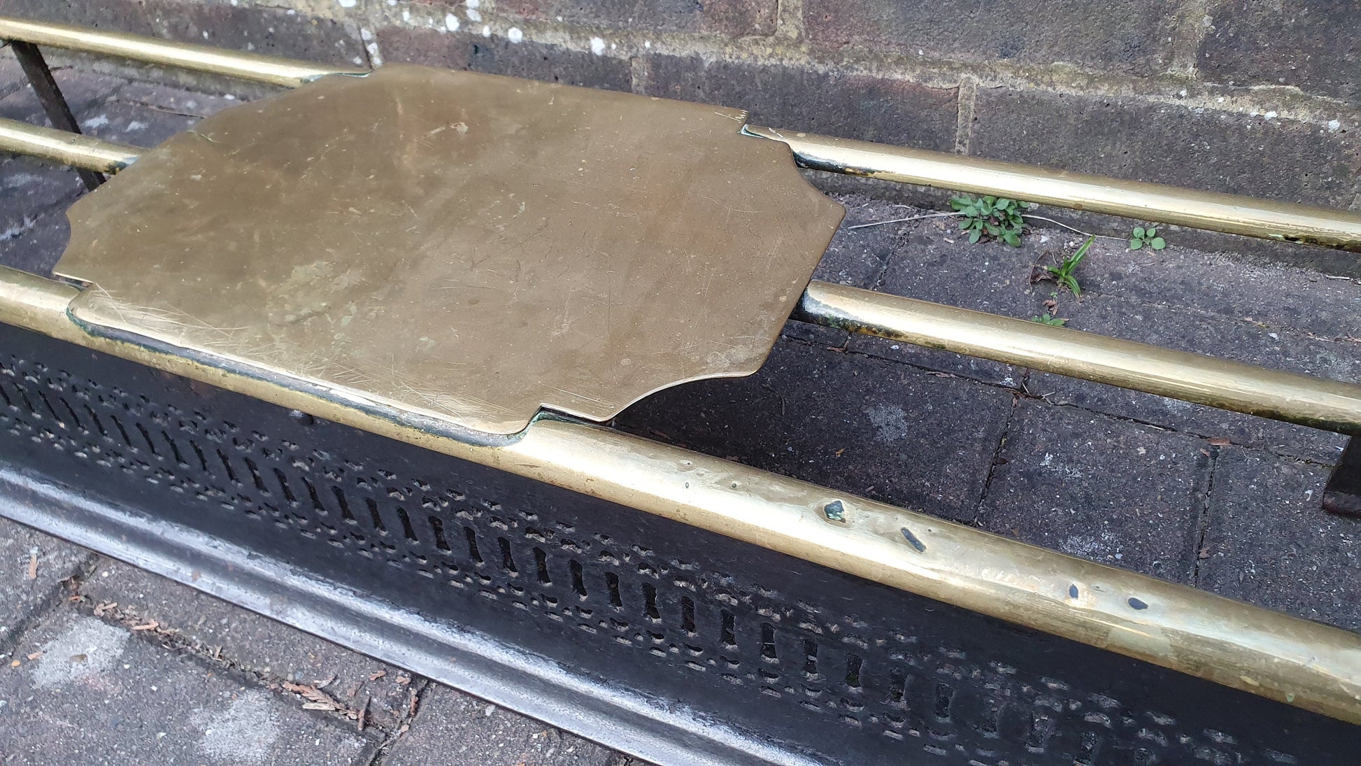 Large Victorian Brass and Iron Fender Fire Curb Fireplace