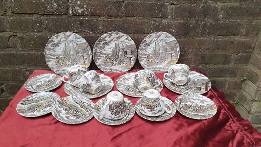 Vintage Tea Set Myott Royal Mail Staffordshire Ware Ironstone Cups Saucers Side Plates Coloured Pattern