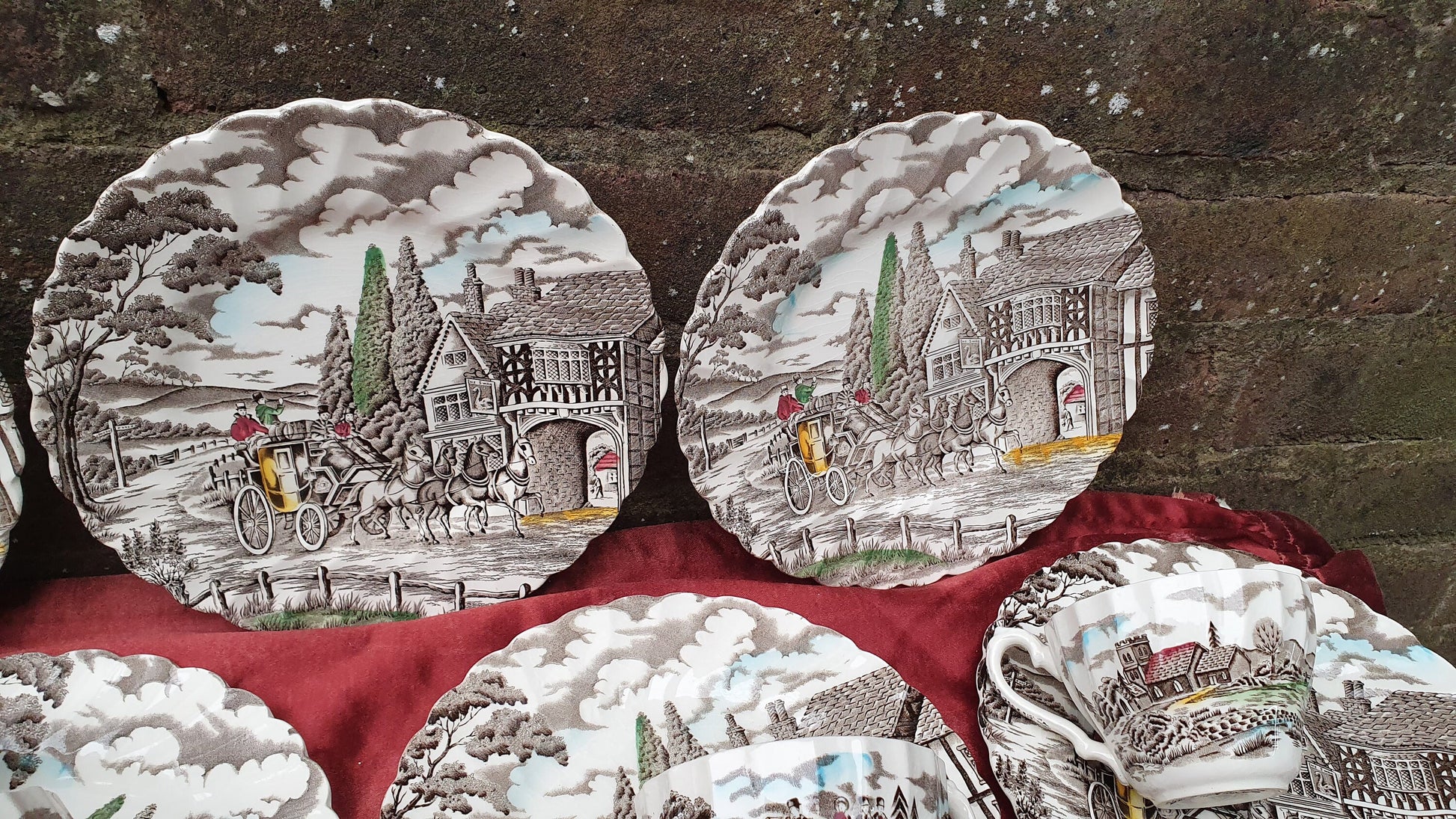 Vintage Tea Set Myott Royal Mail Staffordshire Ware Ironstone Cups Saucers Side Plates Coloured Pattern