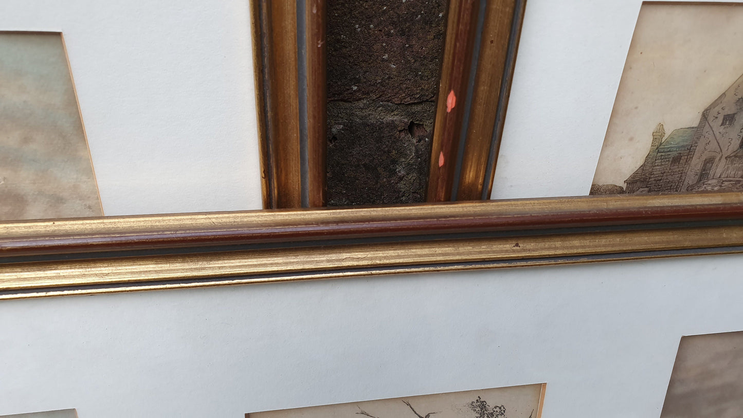 Vintage World War One Colour Art Prints Building Damage Winter France Europe Triple Mount Matching Frames