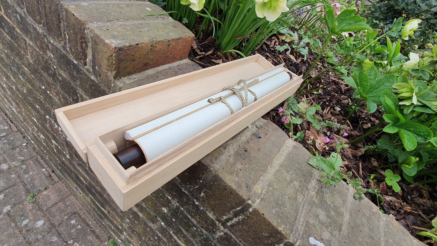 Chinese Calligraphy Scroll Artwork with Wooden Storage Box Far East Oriental