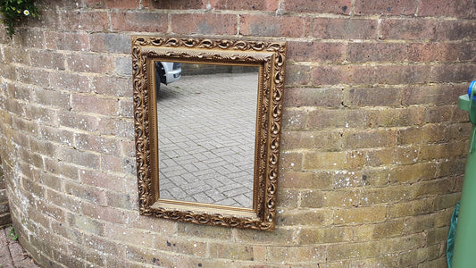 Large Kitsch 70’s Vintage Retro Mirror Gold Gilt Composite 66x50 cm