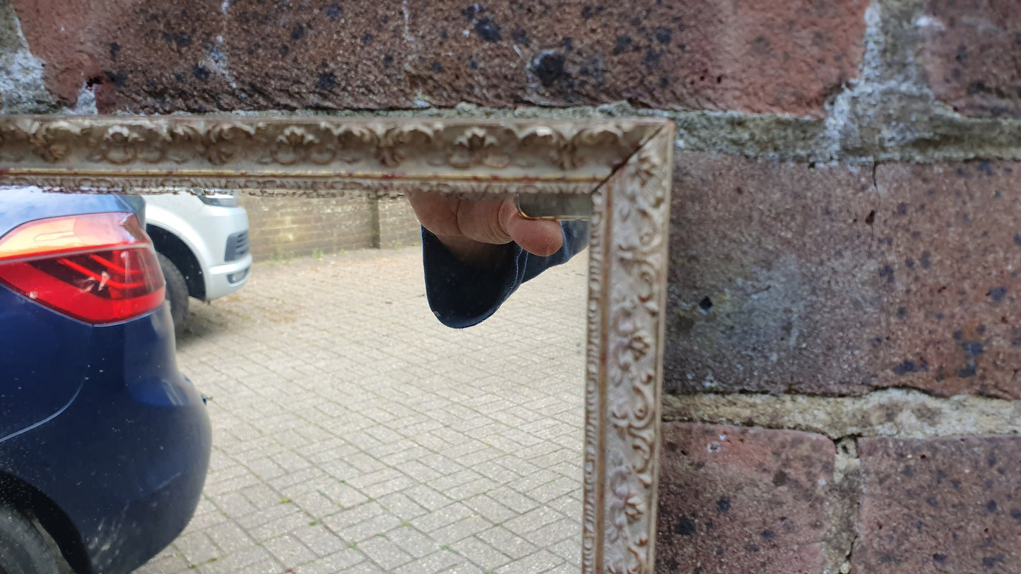 Vintage Painted Cream and Gold Rectangle Wall Mirror.