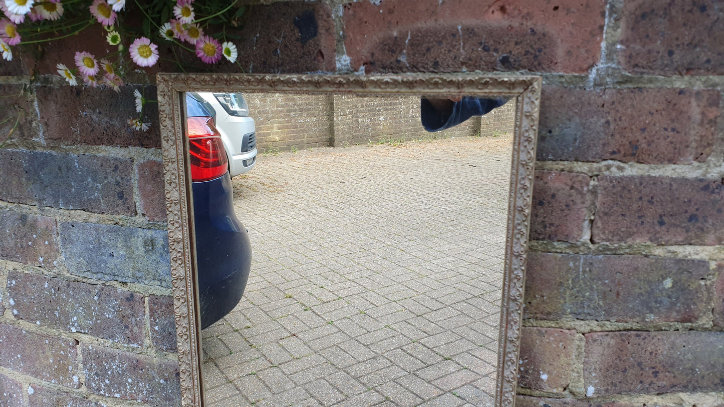 Vintage Painted Cream and Gold Rectangle Wall Mirror.