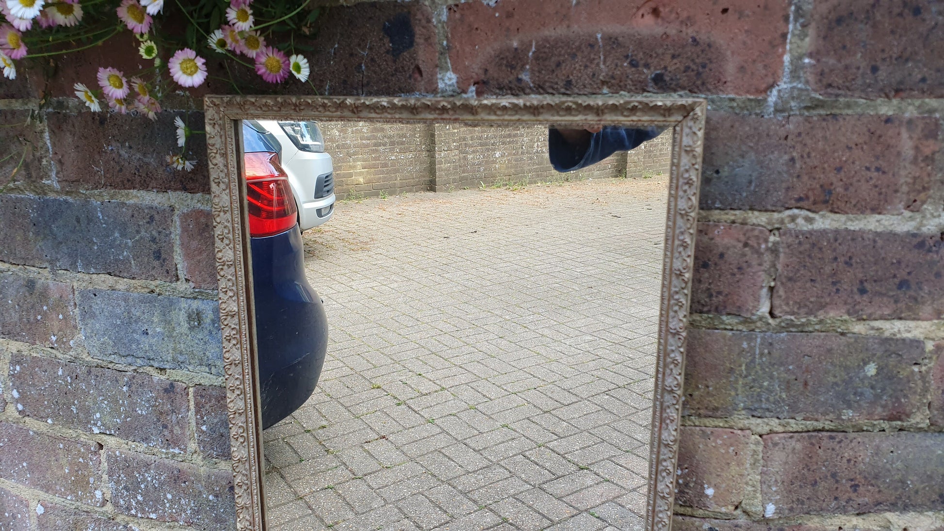 Vintage Painted Cream and Gold Rectangle Wall Mirror.