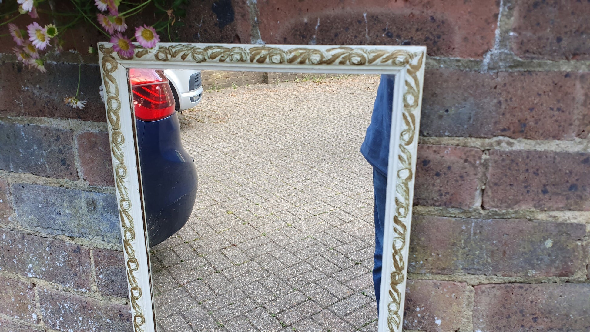 Vintage Painted Cream and Gold Wall Mirror