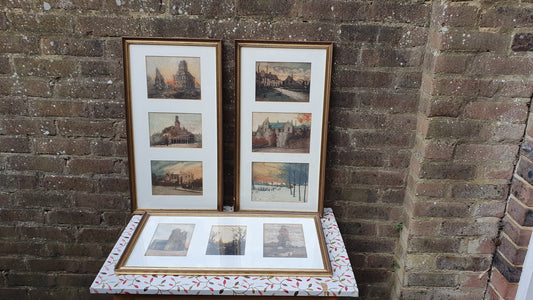 Vintage World War One Colour Art Prints Building Damage Winter France Europe Triple Mount Matching Frames
