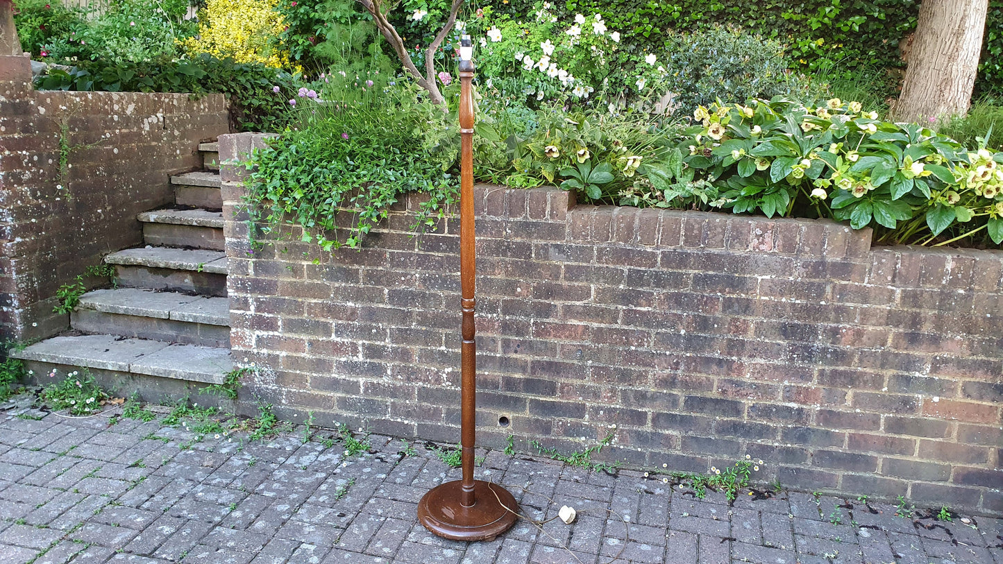 Vintage Stained Oak Effect Turned Standard Lamp.