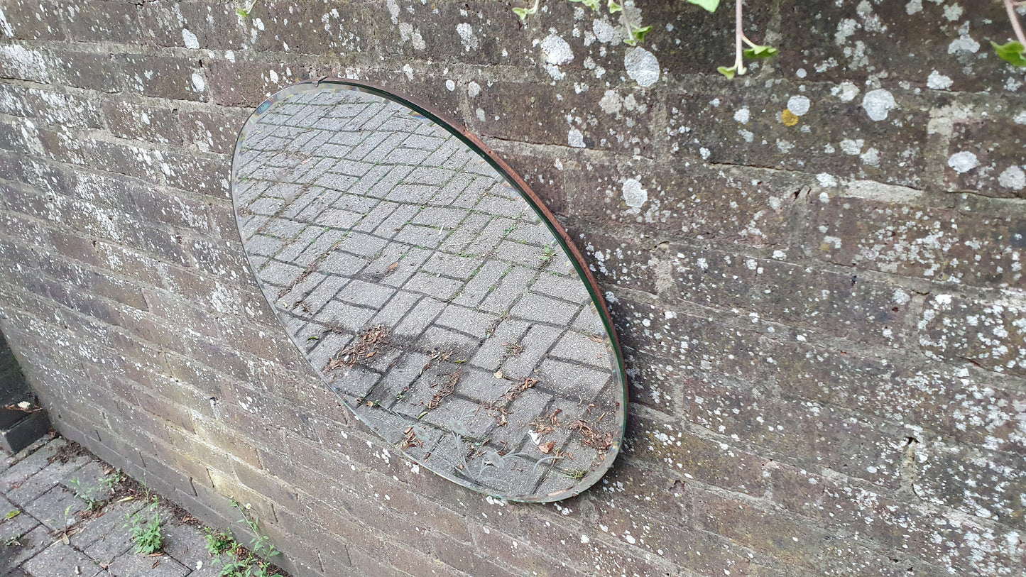 Large Vintage Retro Round Mirror Etched Flower Decoration 60 cm Diameter