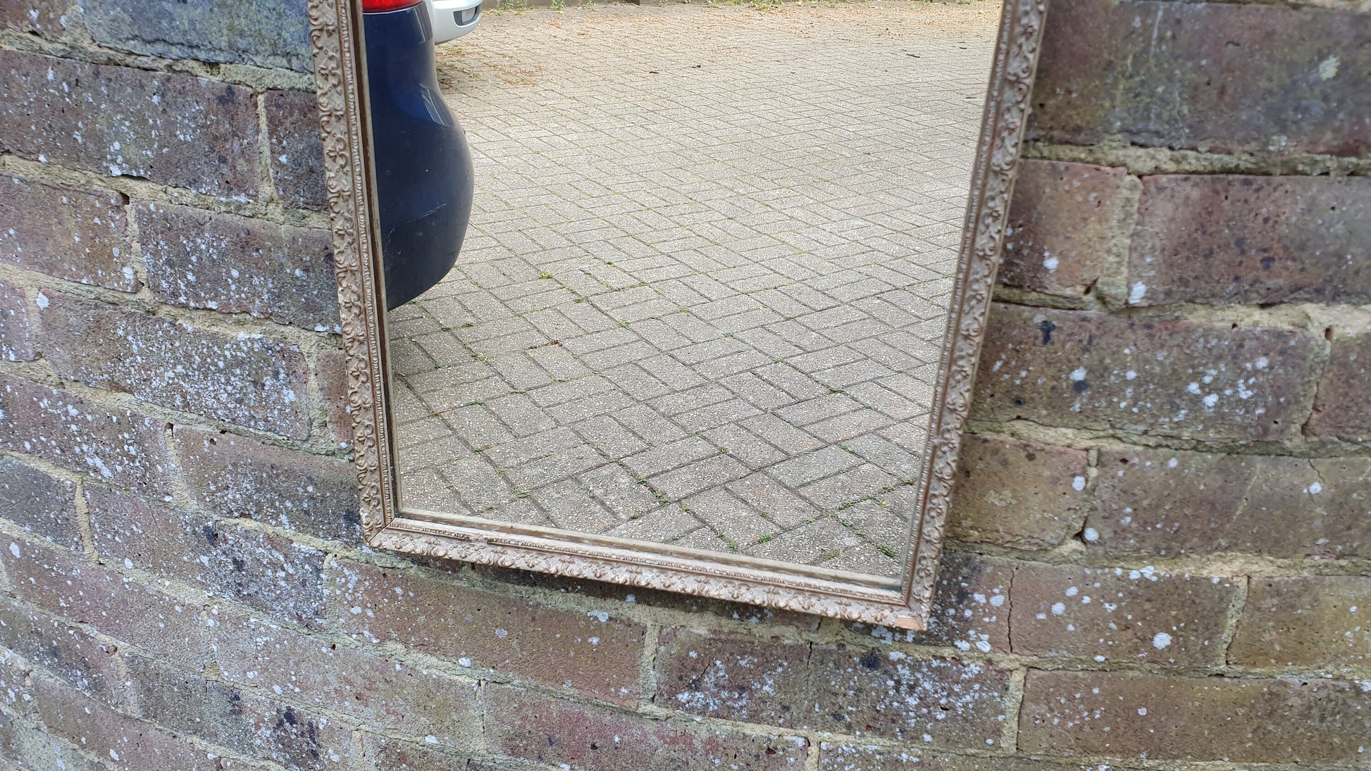 Vintage Painted Cream and Gold Rectangle Wall Mirror.
