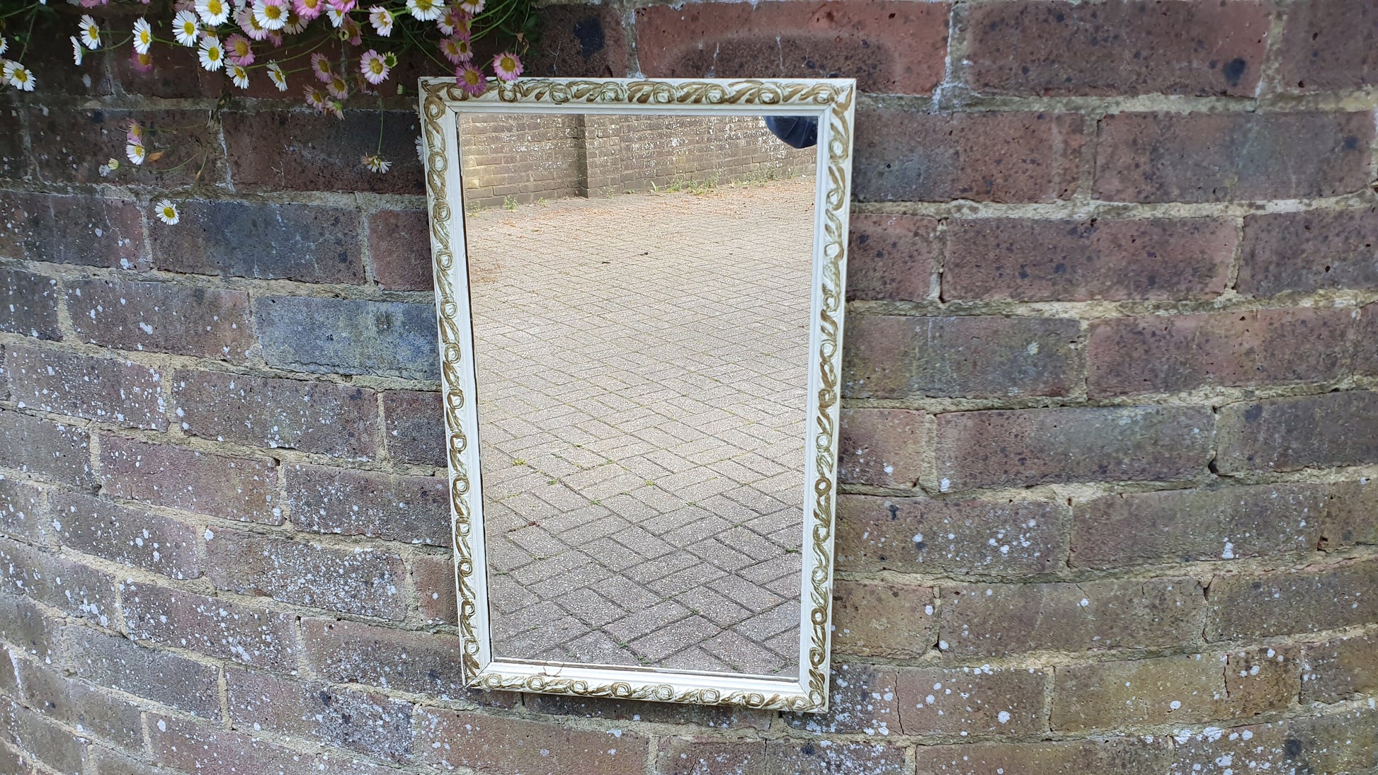 Vintage Painted Cream and Gold Wall Mirror