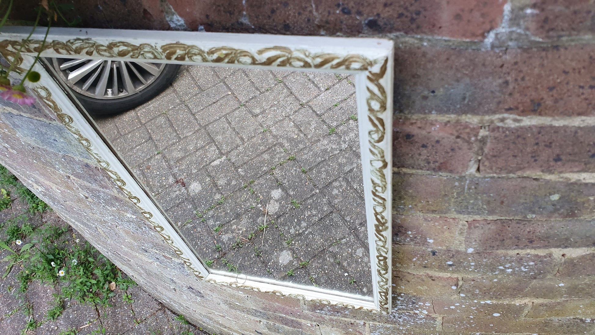 Vintage Painted Cream and Gold Wall Mirror