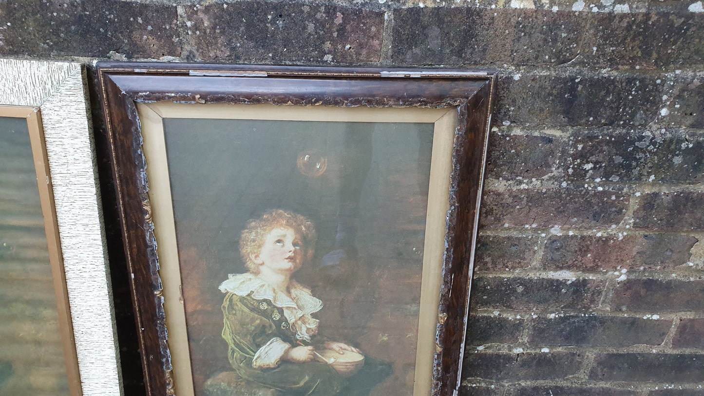 Large 2 Pair of ‘Bubbles’ Millais Vintage Prints. Framed